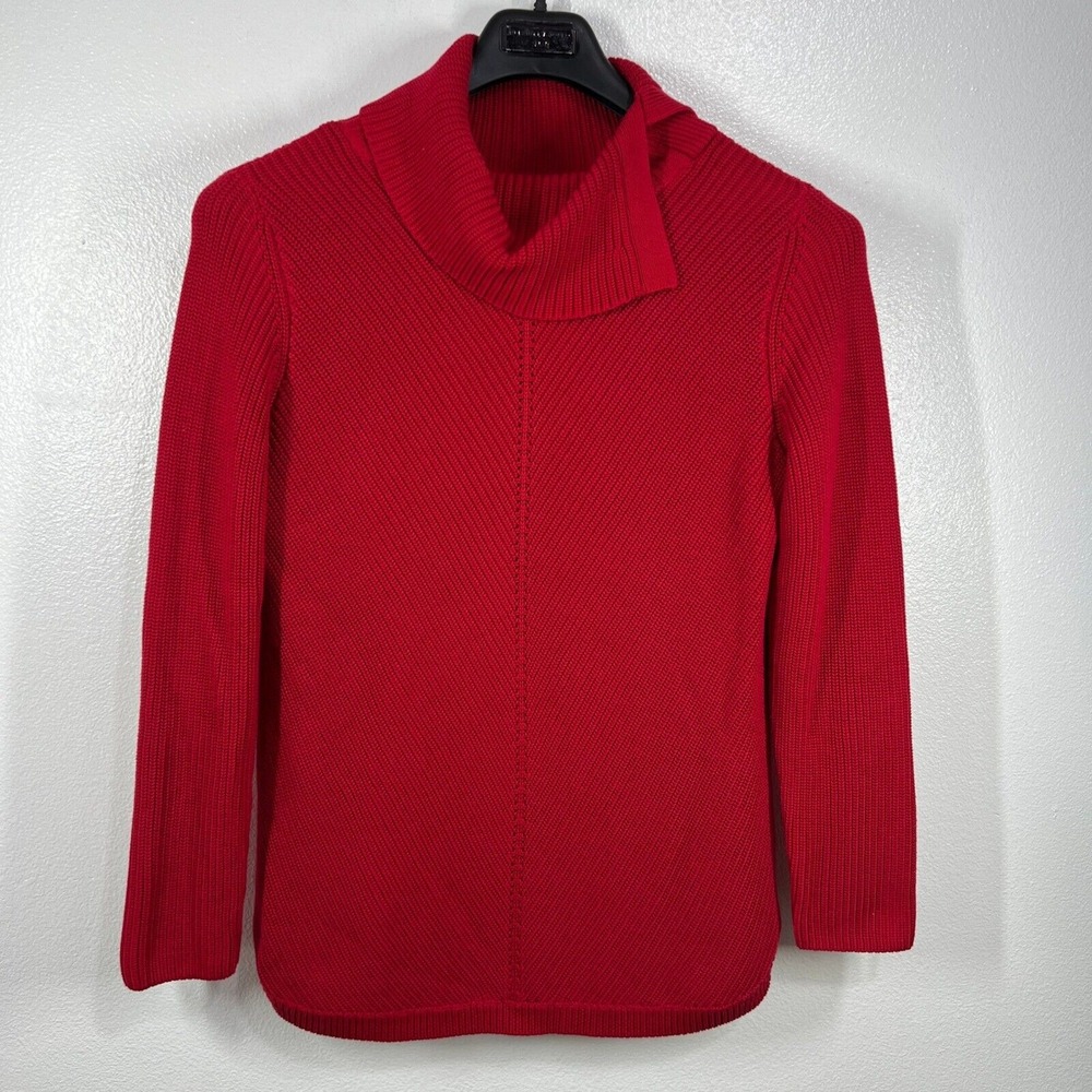 Talbots Red Cotton Blend Ribbed Knit Sweater Medium Cowl Neck Knit Pullover Top